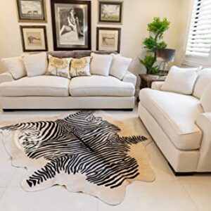 Zebra Print Black on Beige Genuine Cowhide Rug 6 x 7 ft. 180 x 210 cm