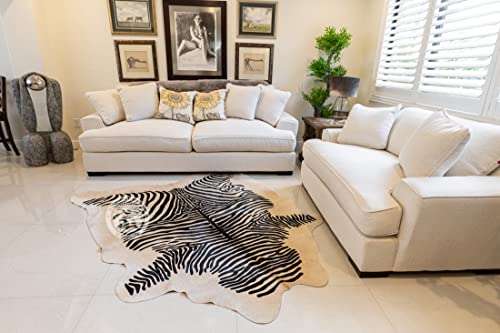 Zebra Print Black on Beige Genuine Cowhide Rug 6 x 7 ft. 180 x 210 cm