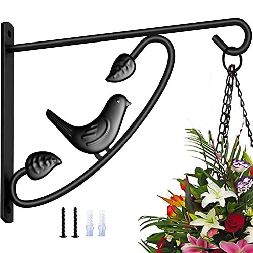 Amagabeli Hanging Plants Bracket 12in Wall Planter Hooks Hangers Flower Pot Bird Feeder Hanger for Fence Trees Wind Chimes Lantern Outdoor Indoor Patio Lawn Garden Shelf Fence Screw Mount Arm Black