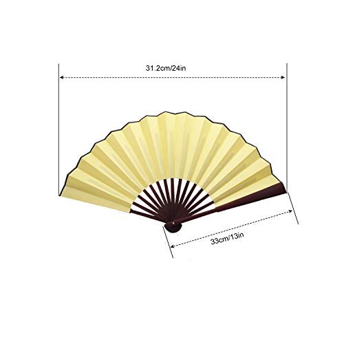 TRENDBOX Chinese Traditional Nylon-Cloth Handheld Folding Fan - Cream Yellow