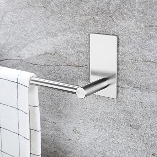 Taozun Self Adhesive 16-Inch Bathroom Towel Bar Brushed SUS 304 Stainless Steel Bath Wall Shelf Rack Hanging Towel Stick On Sticky Hanger Contemporary Style