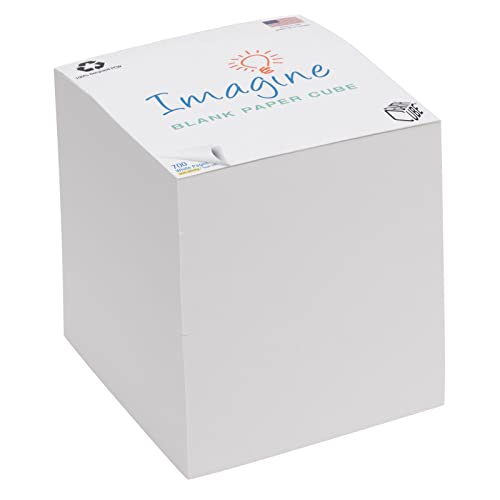 EARTHCUBE Blank White 3.5 Inch Note Cube (Not Sticky) Made in USA (Paper US or CAN) 100% Recycled 700 Tear-off Pages (Not Loose) 'Imagine'