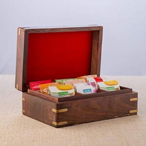 rusticity® wood tea box organizer | tea sampler gift set box, tea assortment box | tea caddy for tea bags organizer, kitchen storage box with 9 compartments | handmade storage box| (9x6 in)