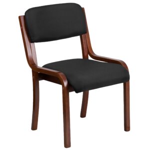 flash furniture contemporary walnut wood side reception chair with black fabric seat