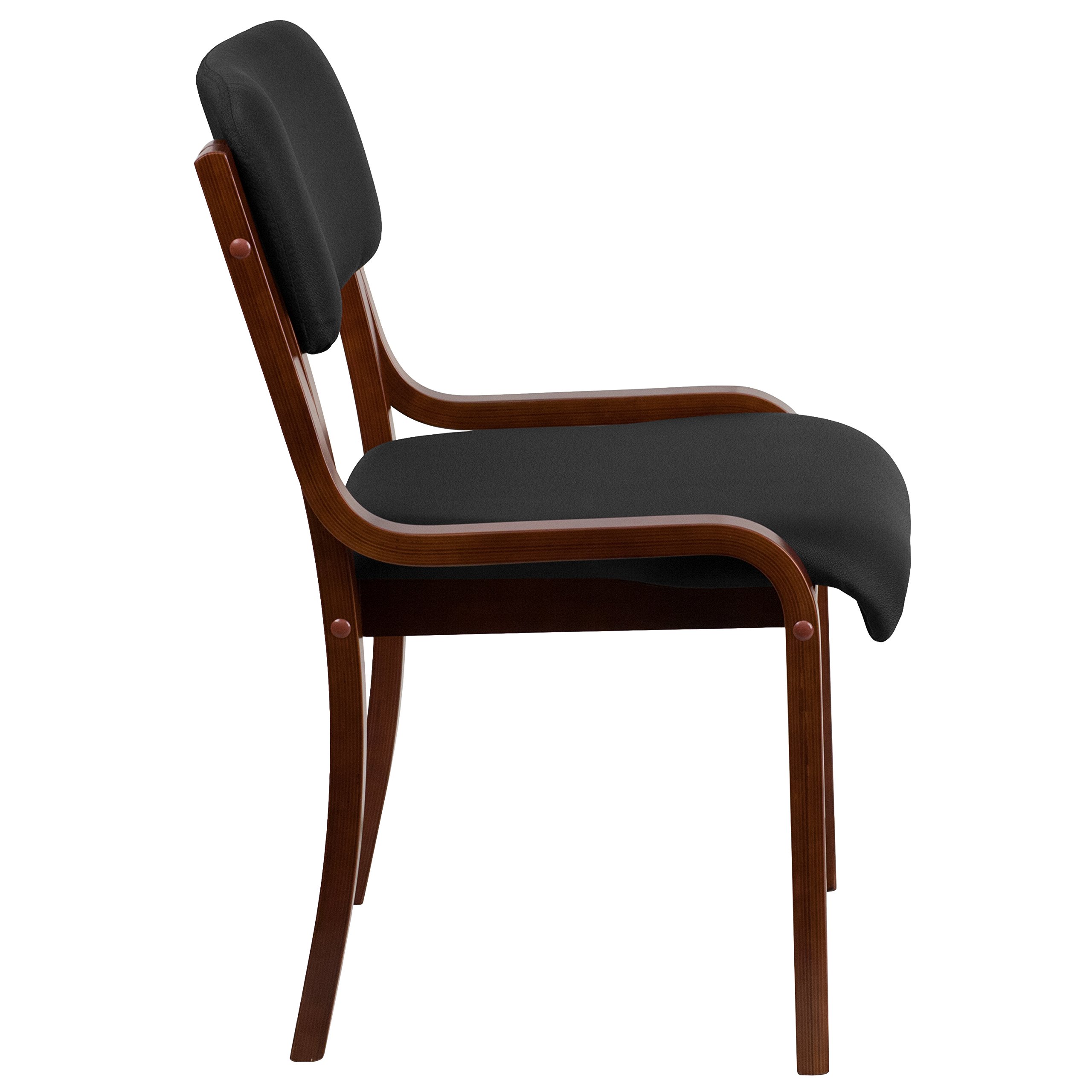 Flash Furniture Contemporary Walnut Wood Side Reception Chair with Black Fabric Seat