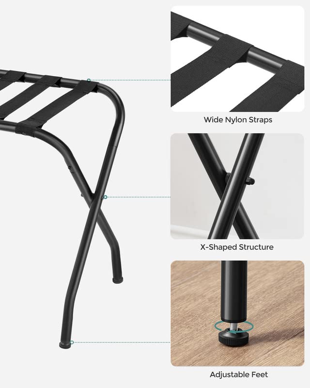 SONGMICS Luggage Rack, Luggage Rack for Guest Room, Suitcase Stand, Steel Frame, Foldable, for Bedroom, Black URLR64B