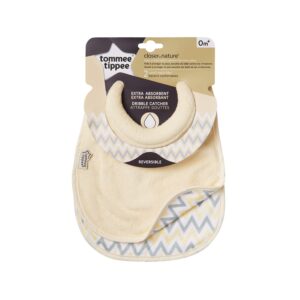 Tommee Tippee Closer to Nature Comfi-Neck Baby Bib with Padded Collar, Reversible – Cream Chevron, 2 Count