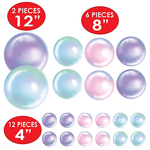 Beistle 20 Piece Durable Printed Paper Under The Sea Ocean Theme Bubble Cut Outs for Nautical Mermaid Decorations Birthday Party Supplies, Assorted Sizes, Pink/Blue/Purple