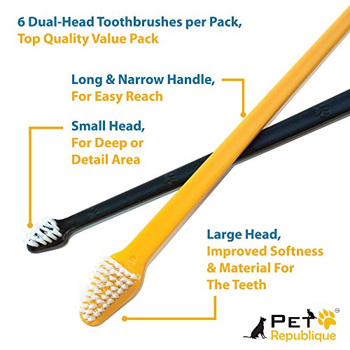 Pet Republique Dog Toothbrush Set of 6 – Dual Headed Dental Hygiene Brushes for Small to Large Dogs, Cats, and Most Pets