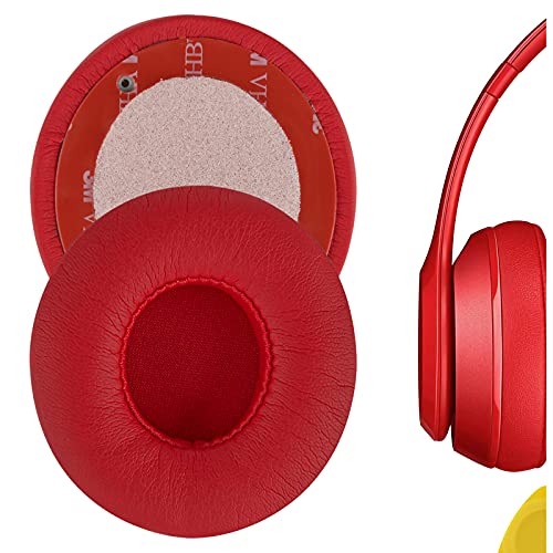 Geekria QuickFit Replacement Ear Pads for Beats Solo2 Wireless, Solo2.0 Wireless (B0534) On-Ear Headphones Earpads, Headset Ear Cushion Repair Parts (Red)