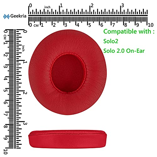 Geekria QuickFit Replacement Ear Pads for Beats Solo2 Wireless, Solo2.0 Wireless (B0534) On-Ear Headphones Earpads, Headset Ear Cushion Repair Parts (Red)