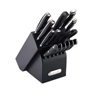 farberware 15-piece forged triple riveted knife block set, high carbon-stainless steel kitchen knives, razor-sharp knife set with wood block, black