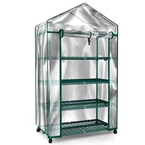 home-complete mini greenhouse-4-tier indoor outdoor sturdy portable shelves-grow plants, seedlings, herbs, or flowers in any season-gardening rack, green