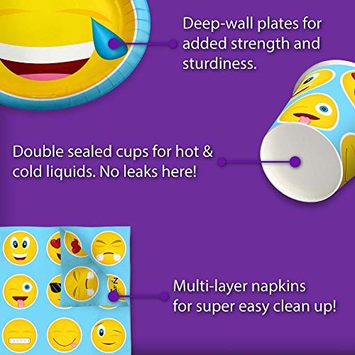 Emoji Birthday Party Supplies Set Plates Napkins Cups Tableware Kit for 16