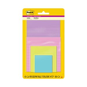 post-it super sticky notes, assorted sizes, 4 pads, 2x the sticking power, supernova neons, neon colors, recyclable (4622-ssmia)