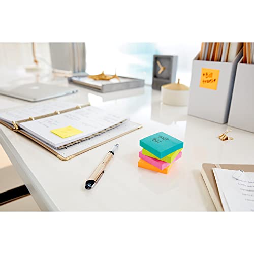 Post-it Super Sticky Notes, Assorted Sizes, 4 Pads, 2x the Sticking Power, Supernova Neons, Neon Colors, Recyclable (4622-SSMIA)