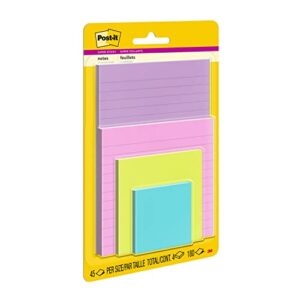 Post-it Super Sticky Notes, Assorted Sizes, 4 Pads, 2x the Sticking Power, Supernova Neons, Neon Colors, Recyclable (4622-SSMIA)