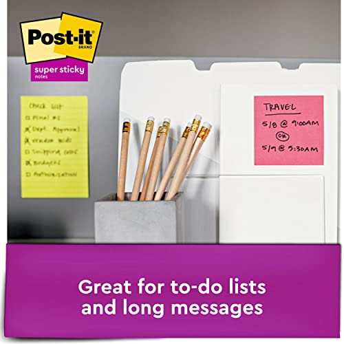 Post-it Super Sticky Notes, Assorted Sizes, 4 Pads, 2x the Sticking Power, Supernova Neons, Neon Colors, Recyclable (4622-SSMIA)