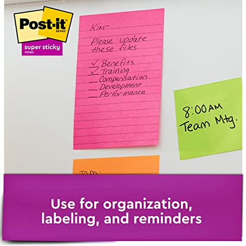 Post-it Super Sticky Notes, 4x6 in, 5 Pads, 2x the Sticking Power, Supernova Neons, Bright Colors, Recyclable (660-5SSMIA)