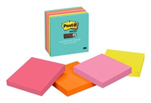 post-it super sticky notes, 3x3 in, 6 pads, 2x the sticking power, supernova neons, neon colors, recyclable (654-6ssmia)