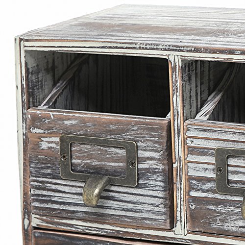 MyGift Rustic Torched Wood Desk Supplies Organizer Caddy with Multiple Compartment Drawers, Craft Supply Storage Cabinet with 4 Drawers