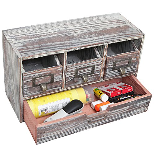 MyGift Rustic Torched Wood Desk Supplies Organizer Caddy with Multiple Compartment Drawers, Craft Supply Storage Cabinet with 4 Drawers