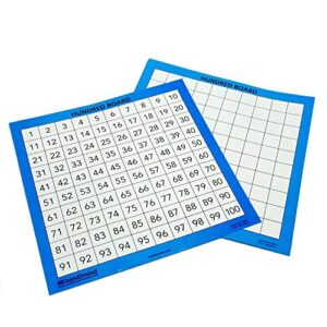 hand2mind Laminated Hundred Boards, 100 Chart for Classroom, Double Sided Number Charts for Classroom Wall, Teacher Supplies, Classroom Supplies, Dry Erase Poster, 100s Chart (Set of 10)