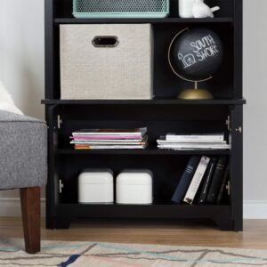 South Shore Vito Tall 3-Shelf Bookcase with 2 Doors, Pure Black with Metal Knobs