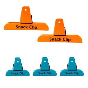 5pc alazco neon colors value set clips, 2 large & 3 small bag chips clips snack bar party kitchen pantry sturdy spring clip