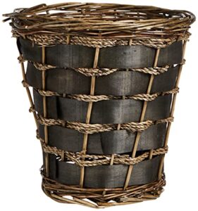 household essentials ml-2215 small decorative wicker waste basket | haven willow and poplar | natural dark brown