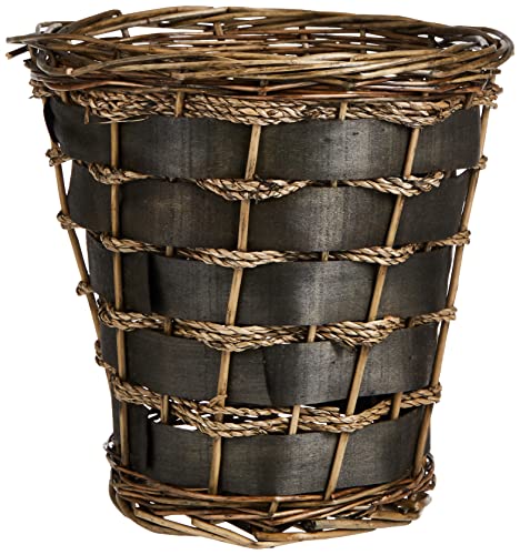 Household Essentials ML-2215 Small Decorative Wicker Waste Basket | Haven Willow and Poplar | Natural Dark Brown