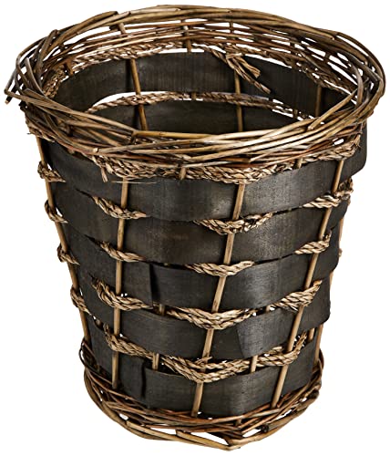 Household Essentials ML-2215 Small Decorative Wicker Waste Basket | Haven Willow and Poplar | Natural Dark Brown