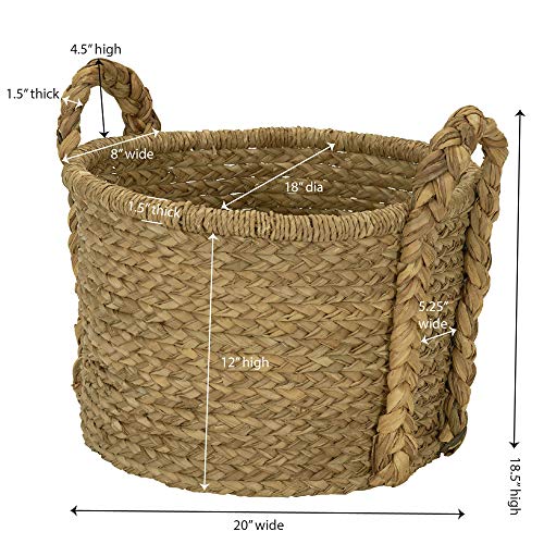 Household Essentials Large Wicker Floor Storage Basket with Braided Handle, Light Brown 19''x 25''