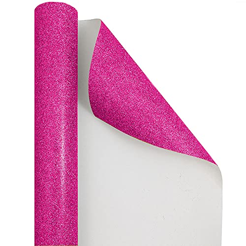 JAM Paper Gift Wrap - Glitter Wrapping Paper - 25 Sq Ft - Fuchsia Hot Pink Glitter - Roll Sold Individually