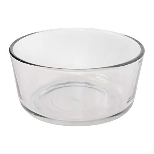 Pyrex (4) 7201 4-Cup Clear Glass Bowls & (4) 7201-PC 4-Cup White Plastic Storage Lids, Made in USA