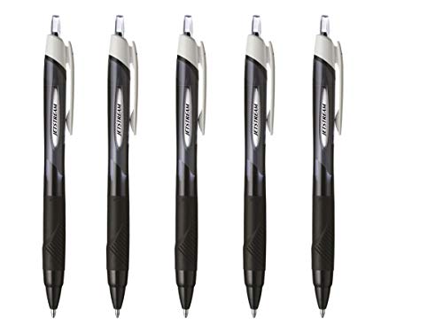 uni-ball Jetstream RT Retractable Roller Ball Pens Rubber Grip 1.0mm Black Ink Value Set of 5