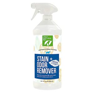 only natural pet enzyme powered stain & odor eliminator - professional pet urine pee cleaner deodorizer for dogs - hardwood floors carpets upholstery - fresh mandarin orange & green tea scent - 32floz