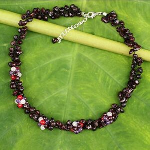 NOVICA Handmade Garnet Amethyst Beaded Necklace Thai Brass Silver Plated Quartz Multigem Multicolor Purple Red Thailand Birthstone 'Heaven'S Gift'