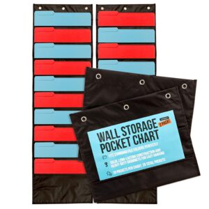 2-pack premium wall storage pocket charts/hanging folder organizers - black, 10 pockets per piece (20 total pockets) - the ideal pocket chart for classroom, school or office use - by impresa
