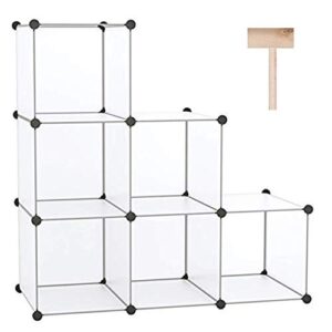 c&ahome cube storage organizer, 6-cube shelves units, closet cabinet, diy plastic modular book shelf, ideal for bedroom, living room, office, 36.6" l x 12.4" w x 36.6" h translucent white sbtm3506a