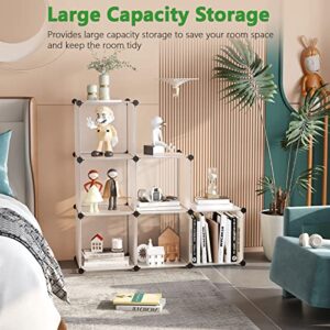 C&AHOME Cube Storage Organizer, 6-Cube Shelves Units, Closet Cabinet, DIY Plastic Modular Book Shelf, Ideal for Bedroom, Living Room, Office, 36.6" L x 12.4" W x 36.6" H Translucent White SBTM3506A