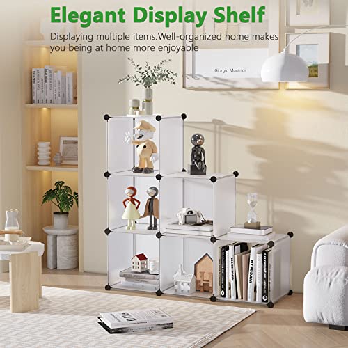 C&AHOME Cube Storage Organizer, 6-Cube Shelves Units, Closet Cabinet, DIY Plastic Modular Book Shelf, Ideal for Bedroom, Living Room, Office, 36.6" L x 12.4" W x 36.6" H Translucent White SBTM3506A