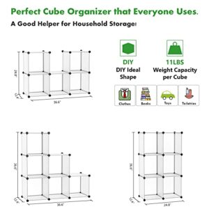 C&AHOME Cube Storage Organizer, 6-Cube Shelves Units, Closet Cabinet, DIY Plastic Modular Book Shelf, Ideal for Bedroom, Living Room, Office, 36.6" L x 12.4" W x 36.6" H Translucent White SBTM3506A