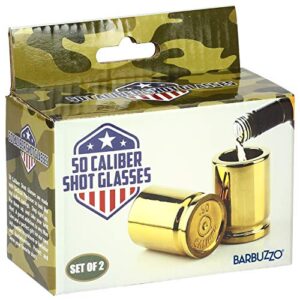 Barbuzzo ORIGINAL 50 CAL SHOT GLASSES, Set of 2, American Owned & Designed, Like Real 50 Caliber Bullet Casings, Shot Glasses Hold 2 Ounces