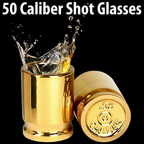 Barbuzzo ORIGINAL 50 CAL SHOT GLASSES, Set of 2, American Owned & Designed, Like Real 50 Caliber Bullet Casings, Shot Glasses Hold 2 Ounces