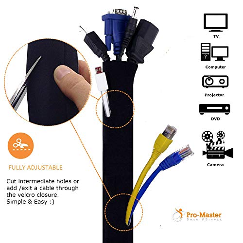 Premium 63'' Cable Management Sleeve, Best Cords Organizer for TV On Wall, Desk, Computer, Office, Home - DIY Adjustable Reversible Black and White Neoprene Cord Hider Wire Cover Concealer Wrap