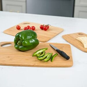 Lipper International Bamboo Wood Thin Cutting Board with Oval Hole in Corner, Assorted Sizes, Set of 3