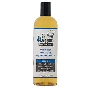 4legger organic dog shampoo usda certified, hypoallergenic dog shampoo, dog coconut shampoo, gentle fragrance free dog shampoo with aloe for soothing relief of dry, itchy, sensitive allergy skin 16 oz