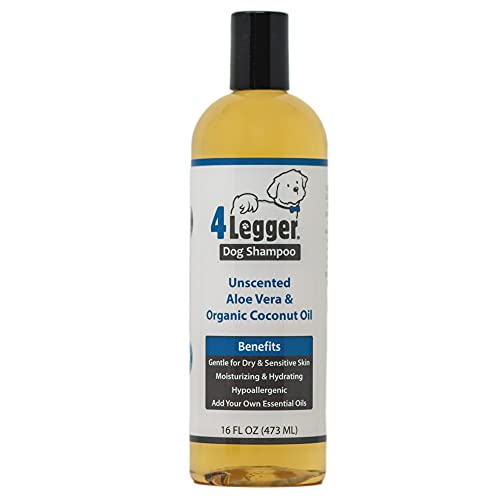 4Legger Organic Dog Shampoo USDA Certified, Hypoallergenic Dog Shampoo, Dog Coconut Shampoo, Gentle Fragrance Free Dog Shampoo with Aloe for Soothing Relief of Dry, Itchy, Sensitive Allergy Skin 16 oz