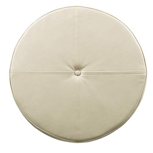 HomePop Round Leatherette Storage Ottoman with Lid, Ivory Large